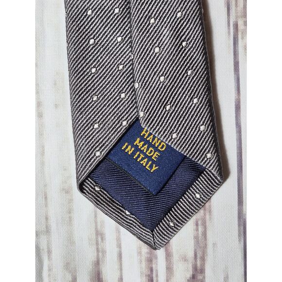 Polo Ralph Lauren 100% Silk Necktie Silver With White Polka Dots Made In Italy - Picture 3 of 8